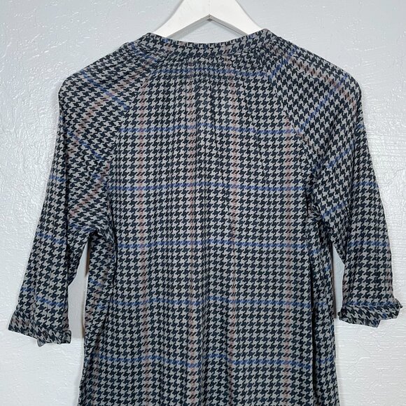 G-Star Raw Women L Black Gray Houndstooth Tunic Blouse 1/2 Button Front - Picture 8 of 9